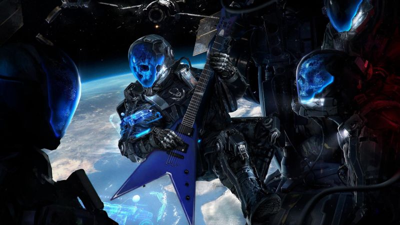 digital art, space, futuristic, artwork, anime, guitar digital art, space, futuristic, artwork, anime, guitar