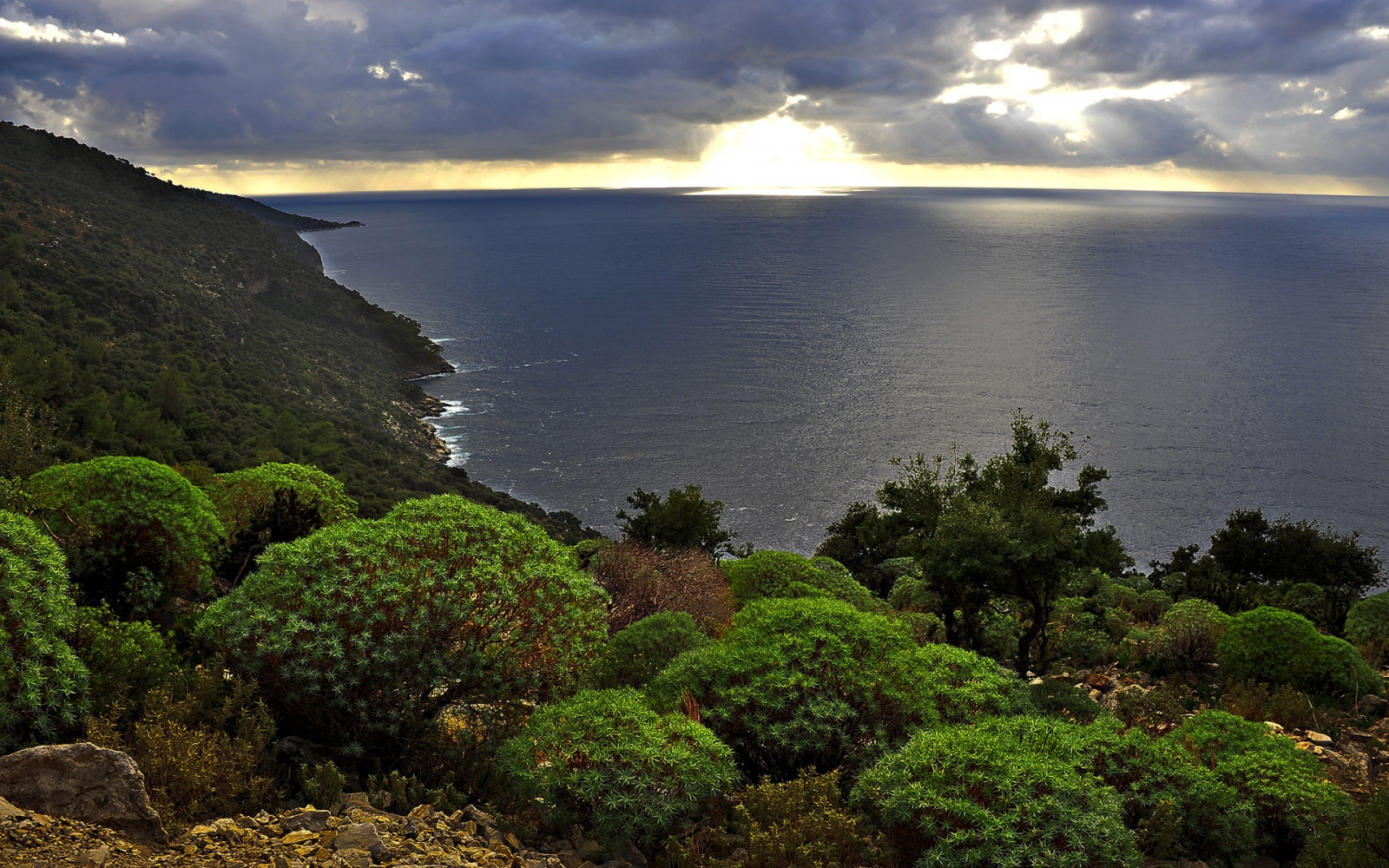 sunset, sea, beach, landscape