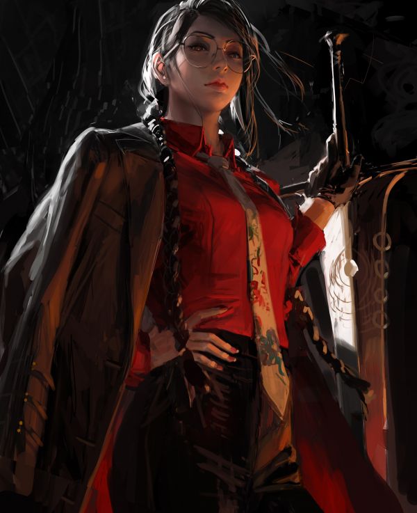 GUWEIZ,women,fantasy girl,sword,braids,suits