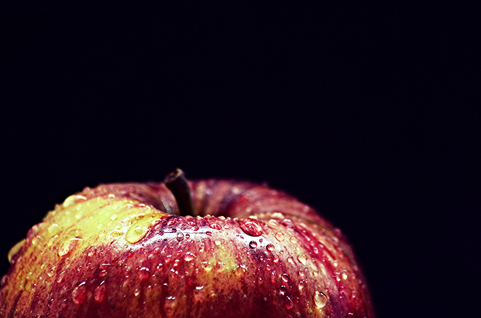 jablko, forbiddenapple, Červené, blackbackground, kapky, stálý život, brilantní