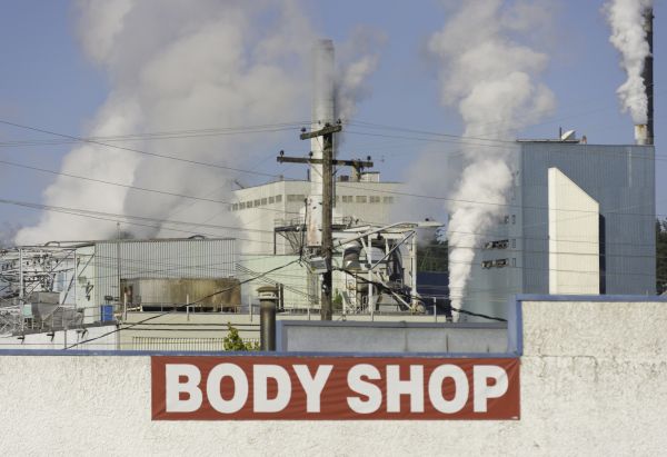 vehicle, sign, USA, chimneys, factory, electricity