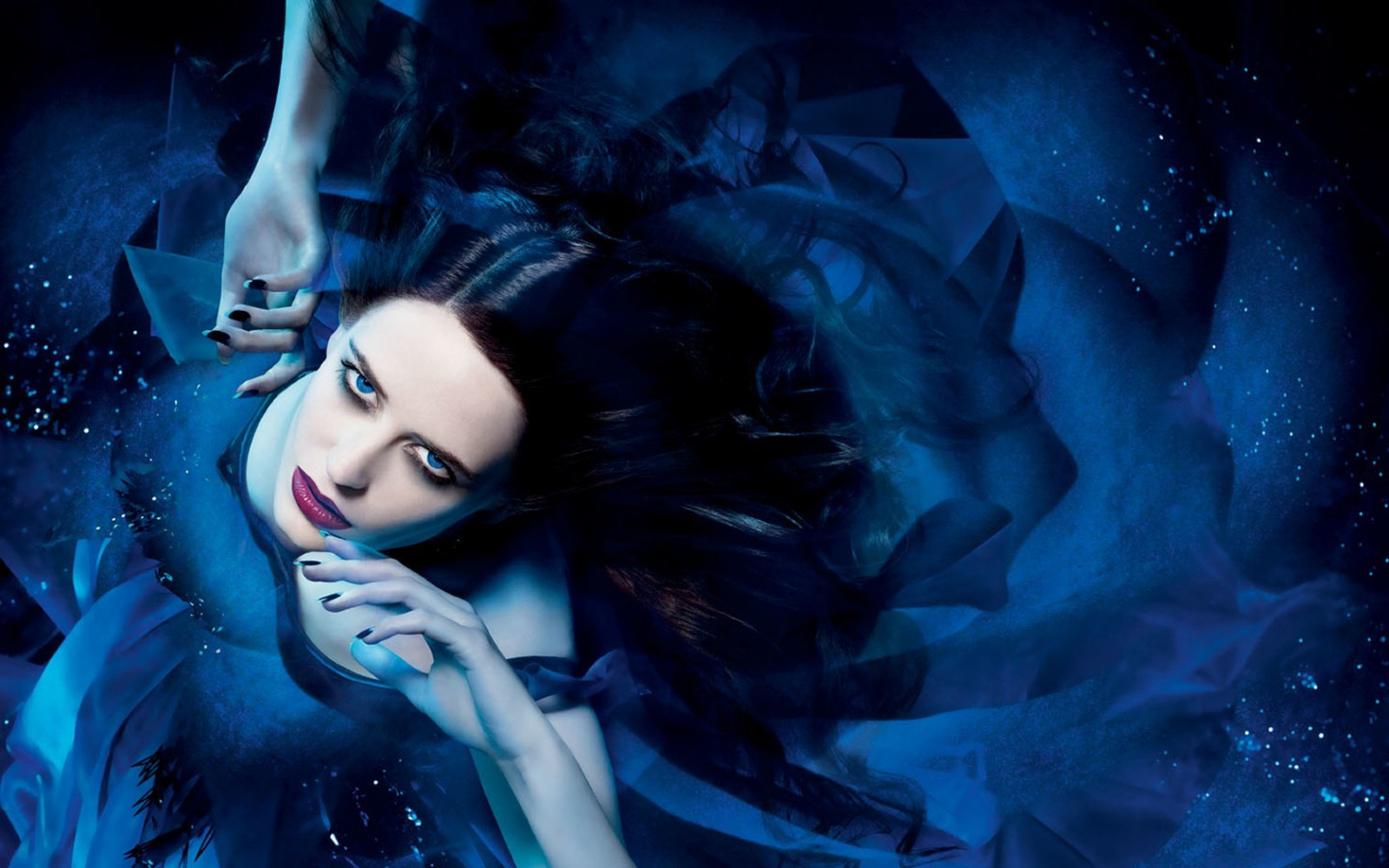 ilustrace, ženy, anime, modrý, francouzština, Hollywood, Eva Green, tma, Snímek obrazovky, 1680x1050 px, počítač tapeta, fiktivní postava