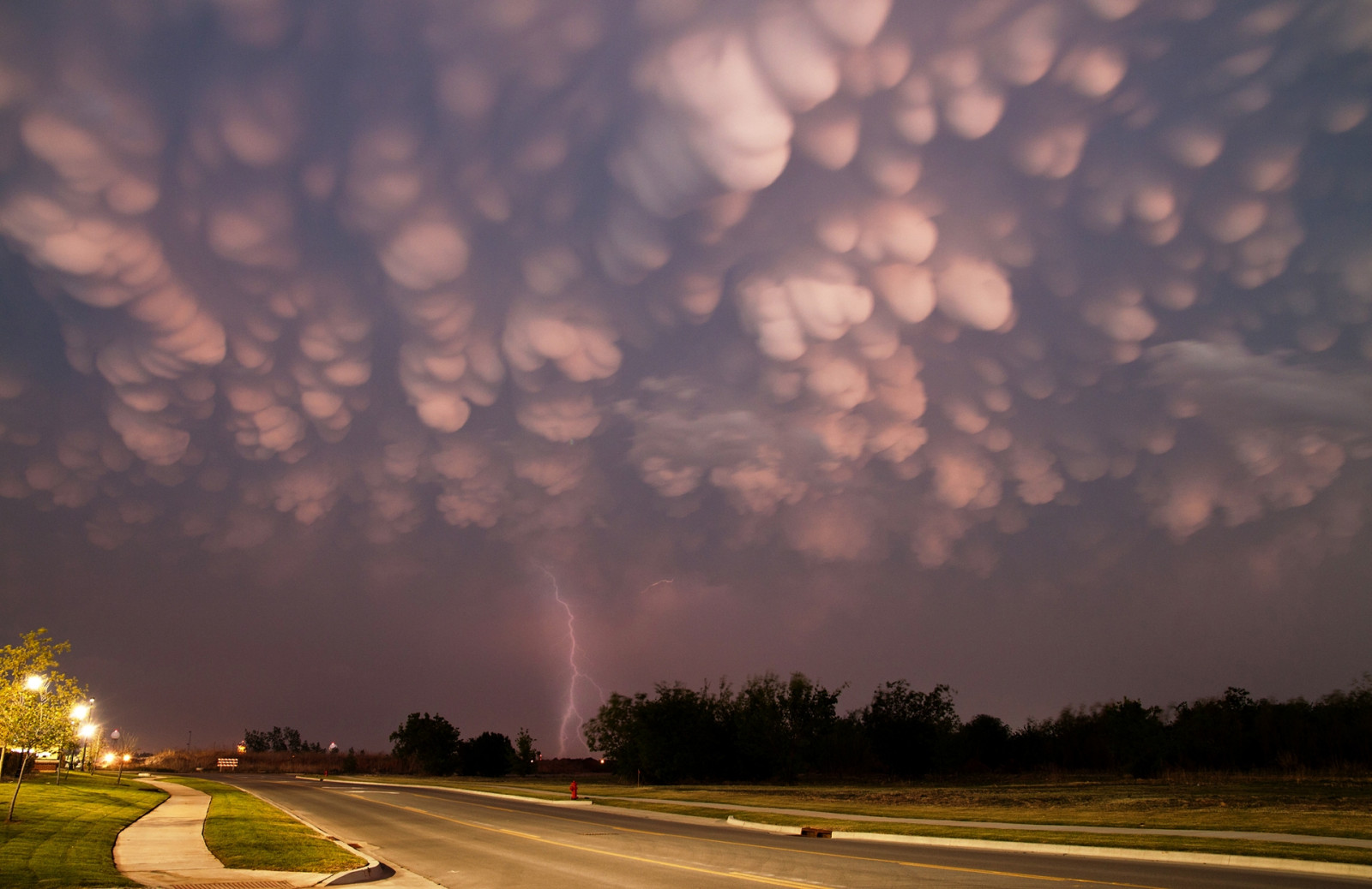 Wallpaper clouds, heavy, storm, lightning, bad weather, road, asphalt