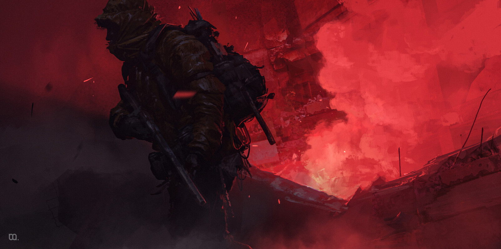 Wallpaper artwork, ArtStation, dark, soldier 1920x958