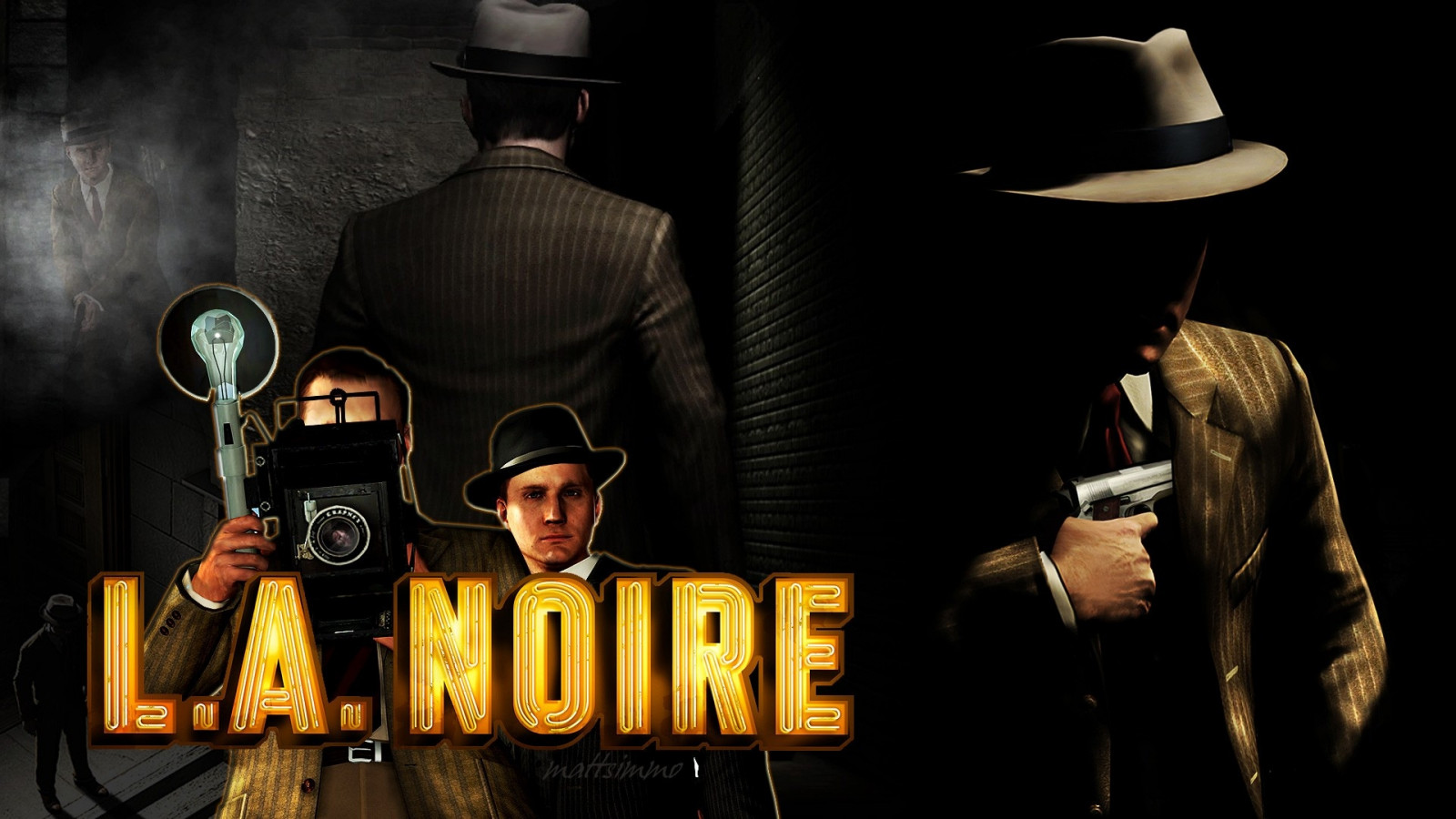zadní, pistole, tma, mužský, Snímek obrazovky, novináři, la noire