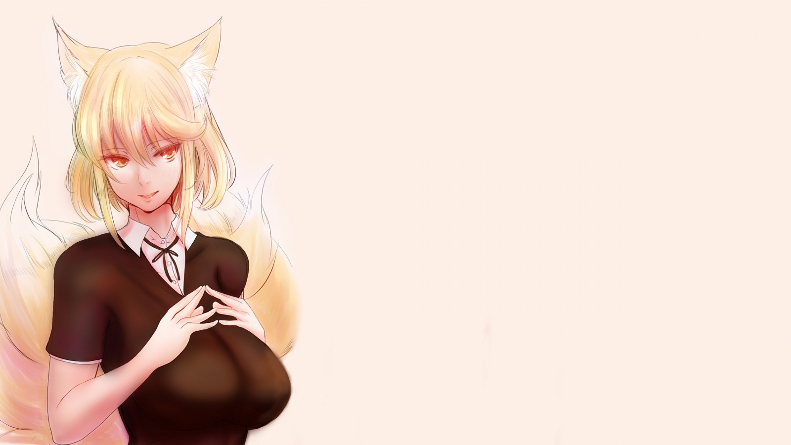 anime, při pohledu na diváka, Touhou, velká prsa, fox dívka, kreslená pohádka, Kitsunemimi, pusa, Yakumo Ran, ruka, prst, interakce