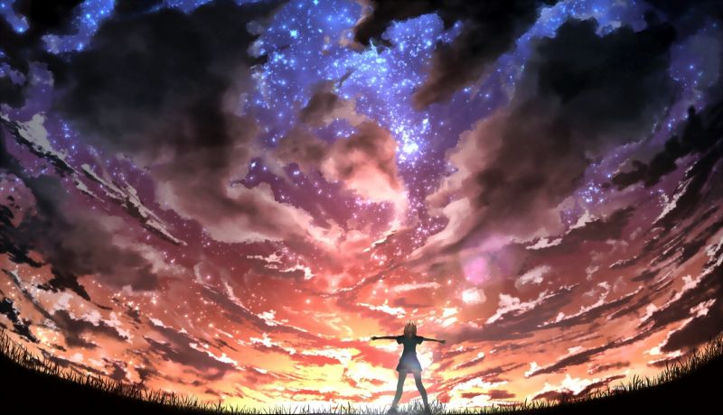 arte digitale, anime, anime girls, cielo, opera d'arte, nebulosa arte digitale, anime, anime girls, cielo, opera d'arte, nebulosa