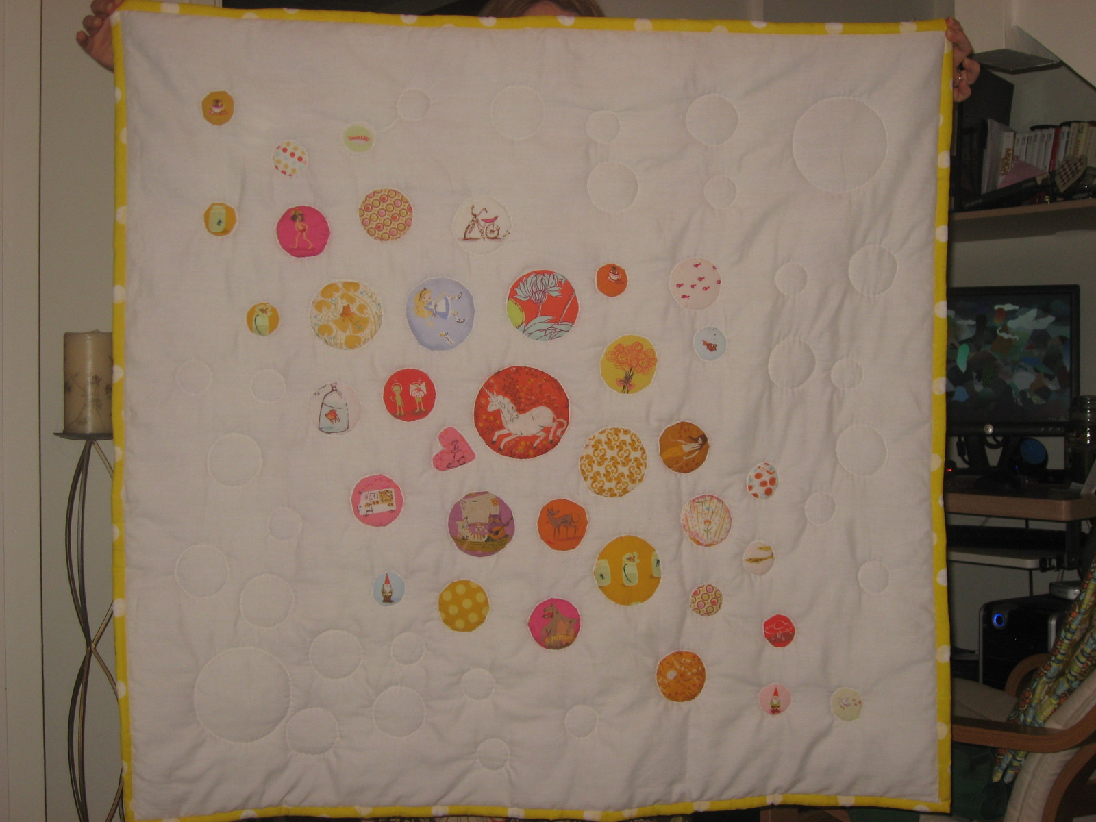 oranžový, dítě, žlutý, deka, puntíky, deka, nášivka, Munkimunki, heatherross