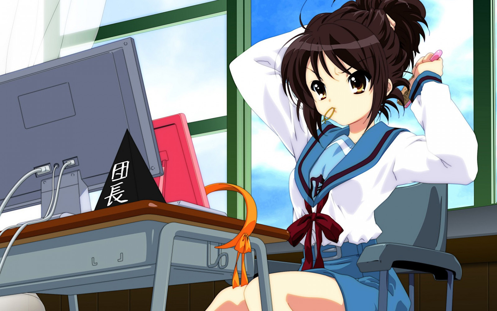 ilustrace, anime, anime dívky, kreslená pohádka, Melancholie Haruhi Suzumiya, Suzumiya Haruhi, Snímek obrazovky, mangaka