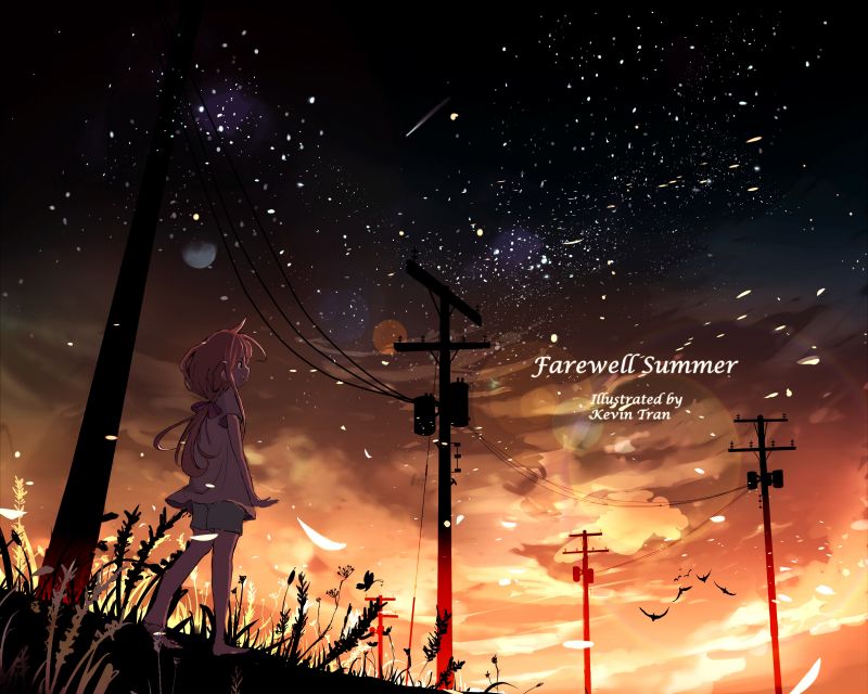 noc, anime dívky, nebe, hvězdy, anime, astronomický objekt