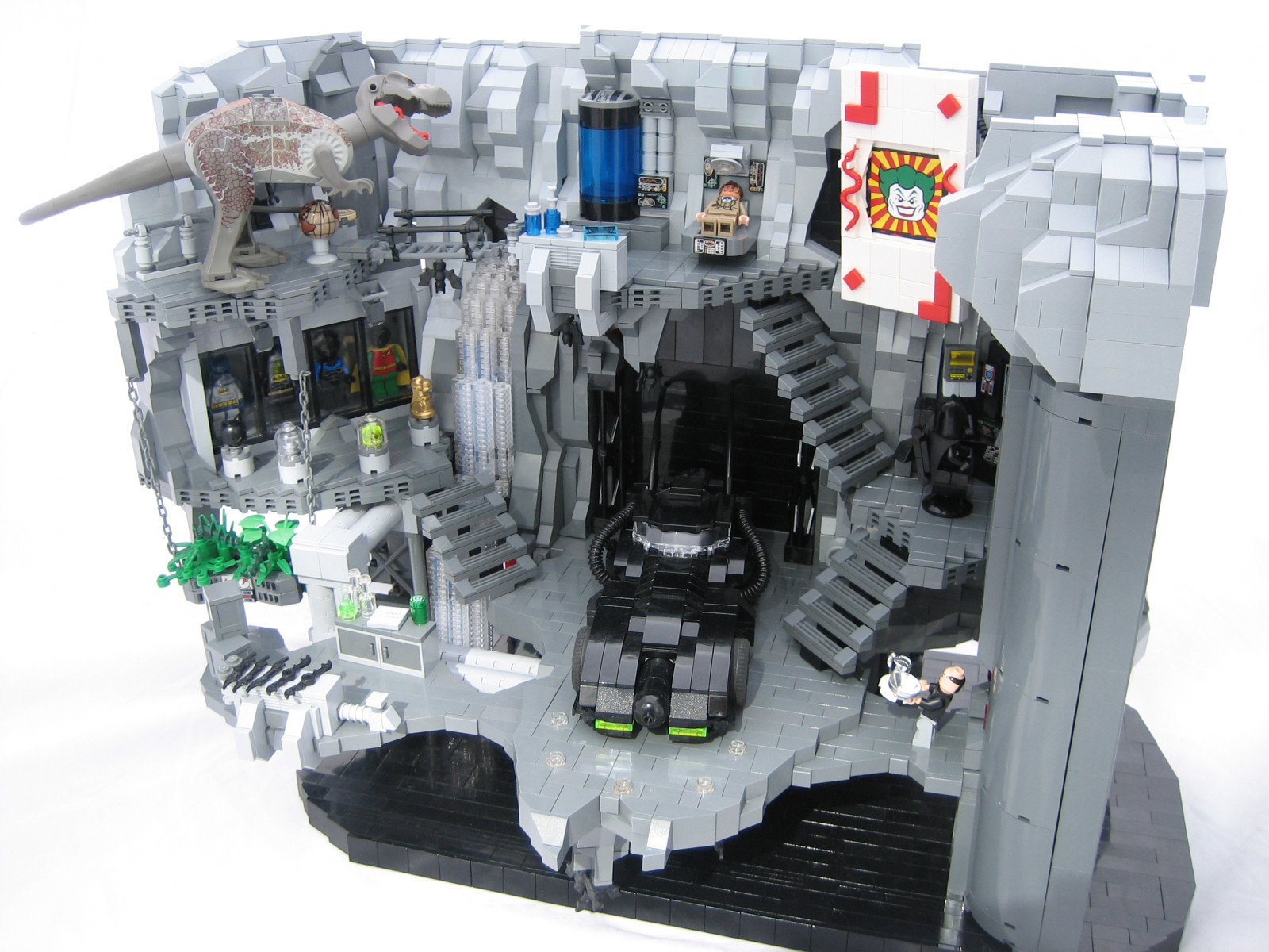 costumi, cascata, Batcave, laboratorio, rocce, LEGO, dinosauro, ascensore, pipistrello, medico, eroe, supereroe, Batman, Burlone, grotta, Batmobile, Edera velenosa, civile