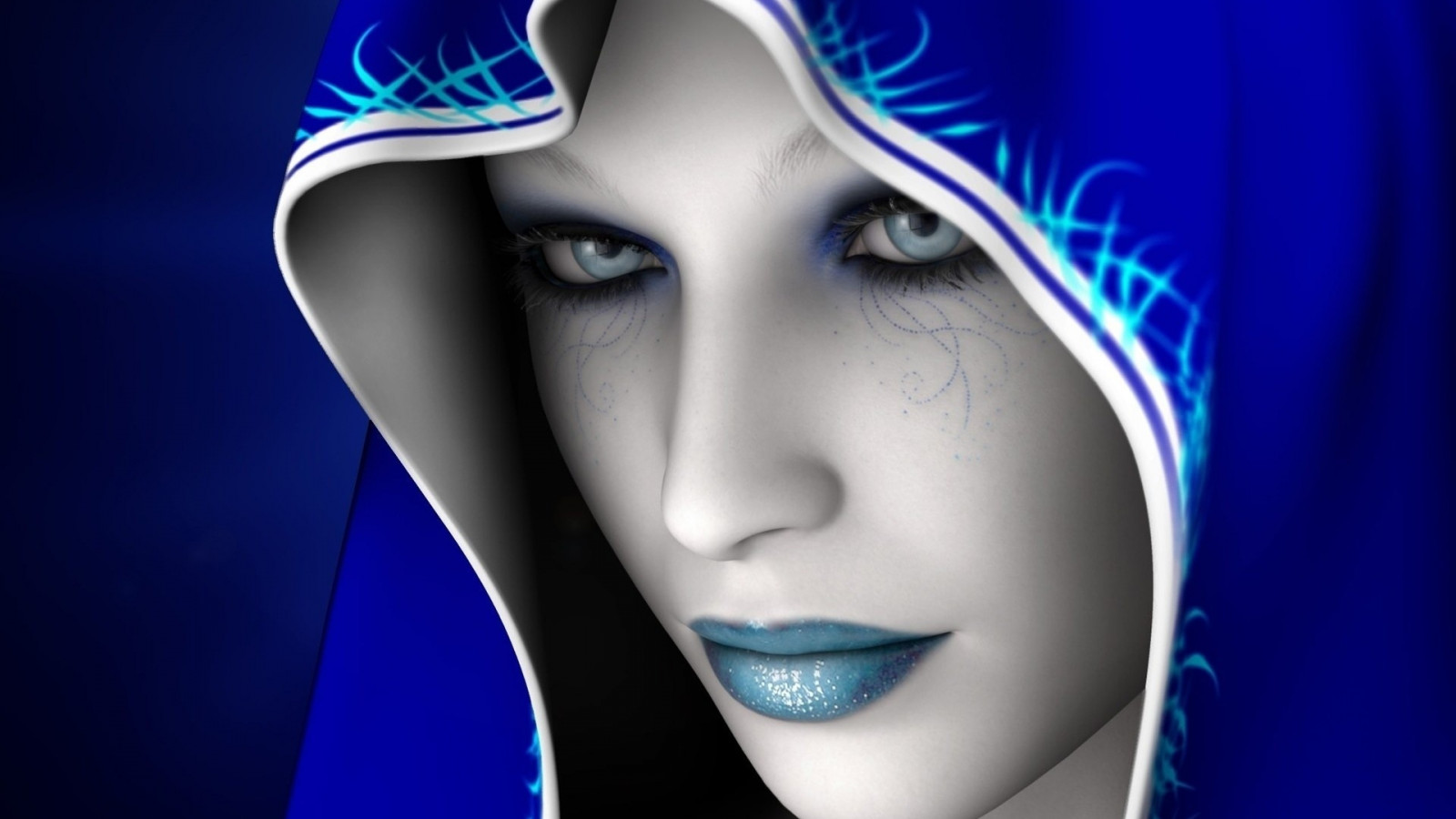 Wallpaper : women, face, tattoo, blue, 3D, digital art 1920x1080