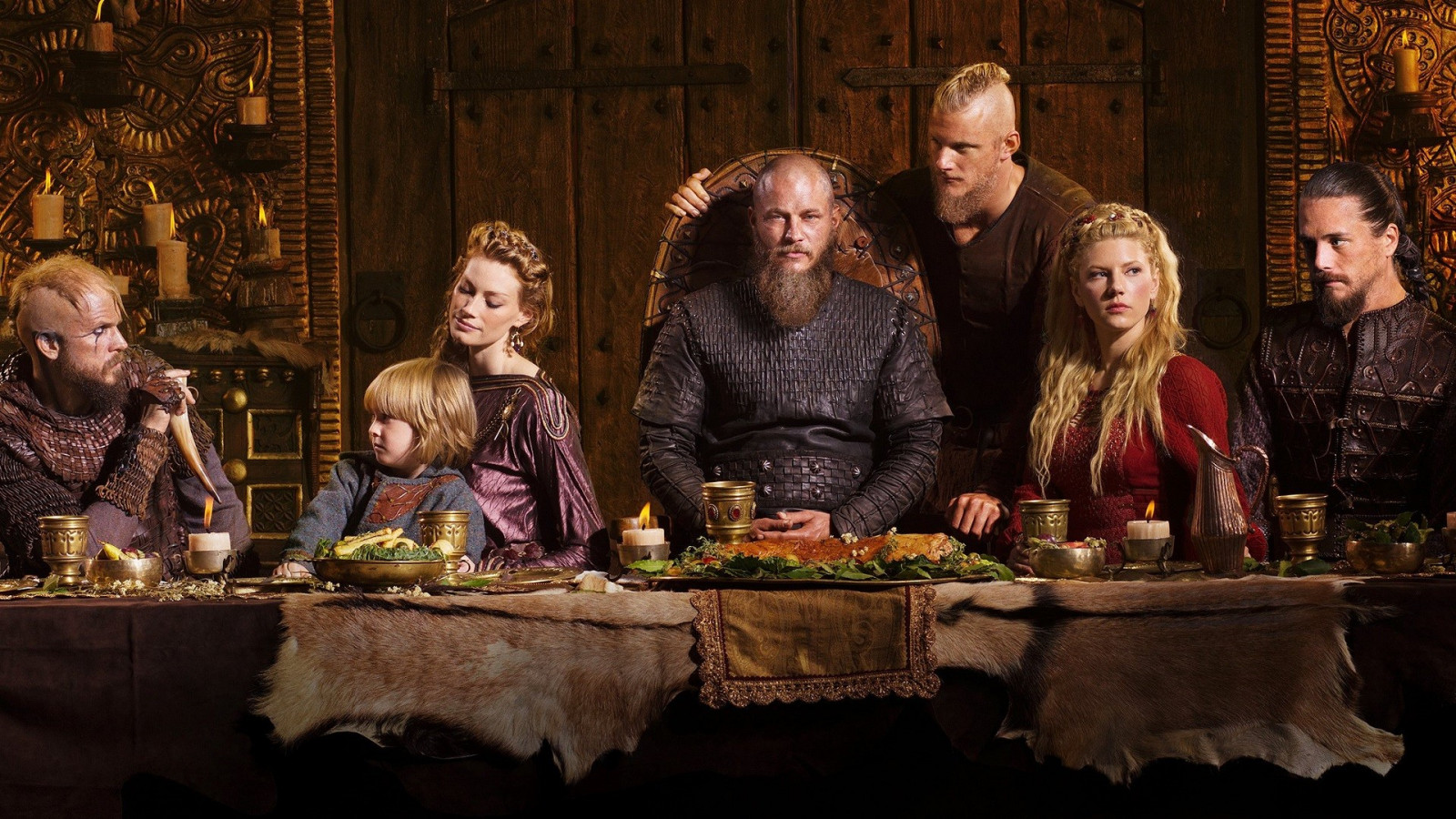 uomini, persone, donne, bionda, Katheryn Winnick, Vikings, Ragnar Lodbrok, trecce, Travis Fimmel, barbe, gruppo di persone, Lagertha Lothbrok, Serie TV Vikings, Floki, Teatro, pasto, Teatro musicale