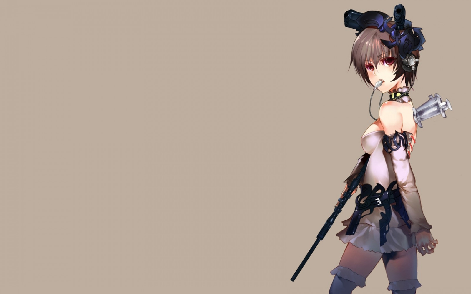 anime, bruneta, zbraně, Osoba, dívka, držení, dívej se