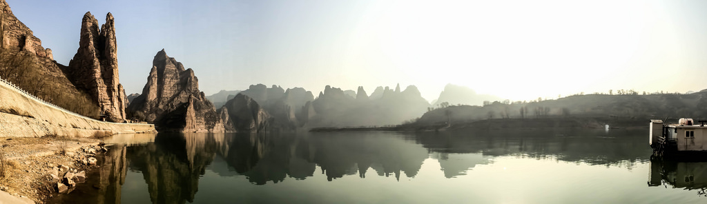 slunečnímu záření, krajina, hory, Čína, jezero, voda, Příroda, odraz, nebe, uklidnit, ráno, řeka, strom, hora, waterscape, nádrž, platinumheartaward, žlutá řeka, Brnění, Huangheriver