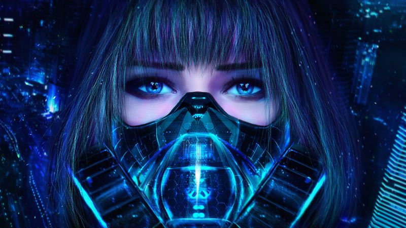 women, artwork, science fiction, futuristic, mask, blue women, artwork, science fiction, futuristic, mask, blue