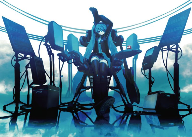 anime, cartone animato, Vocaloid, Hatsune Miku, macchina, illustrazione anime, cartone animato, Vocaloid, Hatsune Miku, macchina, illustrazione