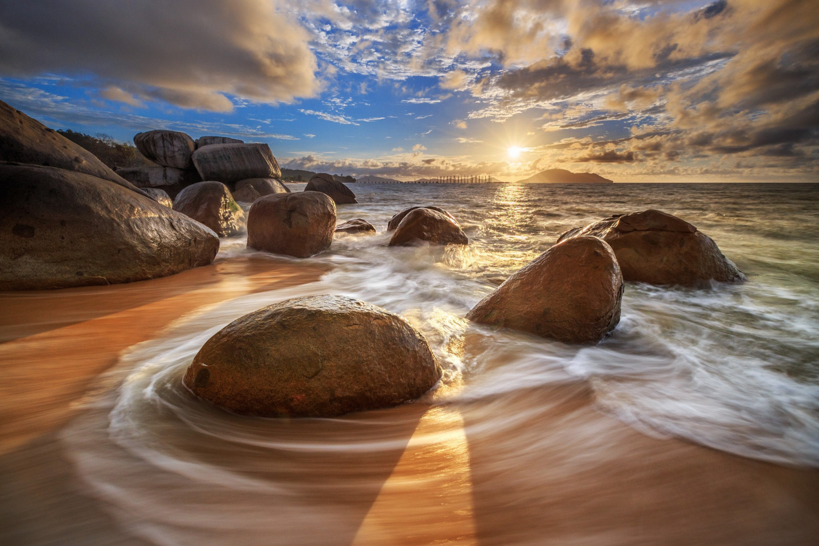 Wallpaper : sunlight, landscape, sunset, sea, water, rock, nature ...