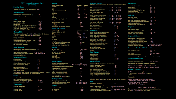 Programování,kód,Linux,Unix,emacs,Tahák
