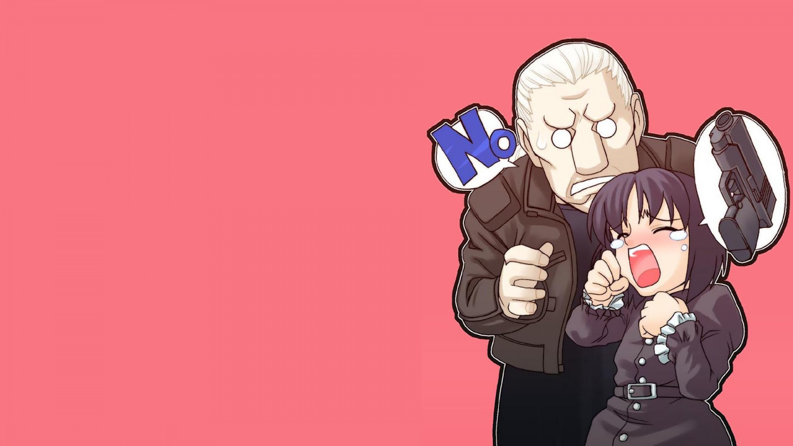 ilustrace, anime, anime dívky, Gentleman, kreslená pohádka, přátelství, Ghost in the Shell, štěstí, Bateau, chladný, člověk, mužský, 1920x1080 px, počítač tapeta, fiktivní postava, mangaka, beletrie, interakce, produkt, human behavior