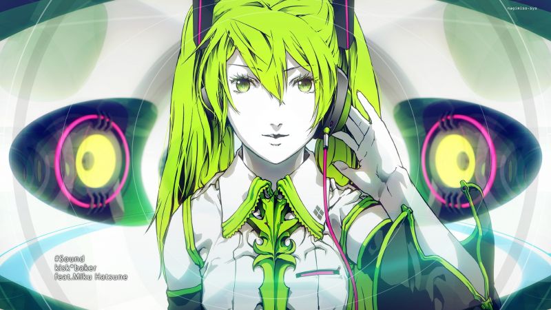 illustration, anime, Vocaloid, Hatsune Miku, headphones, girl illustration, anime, Vocaloid, Hatsune Miku, headphones, girl