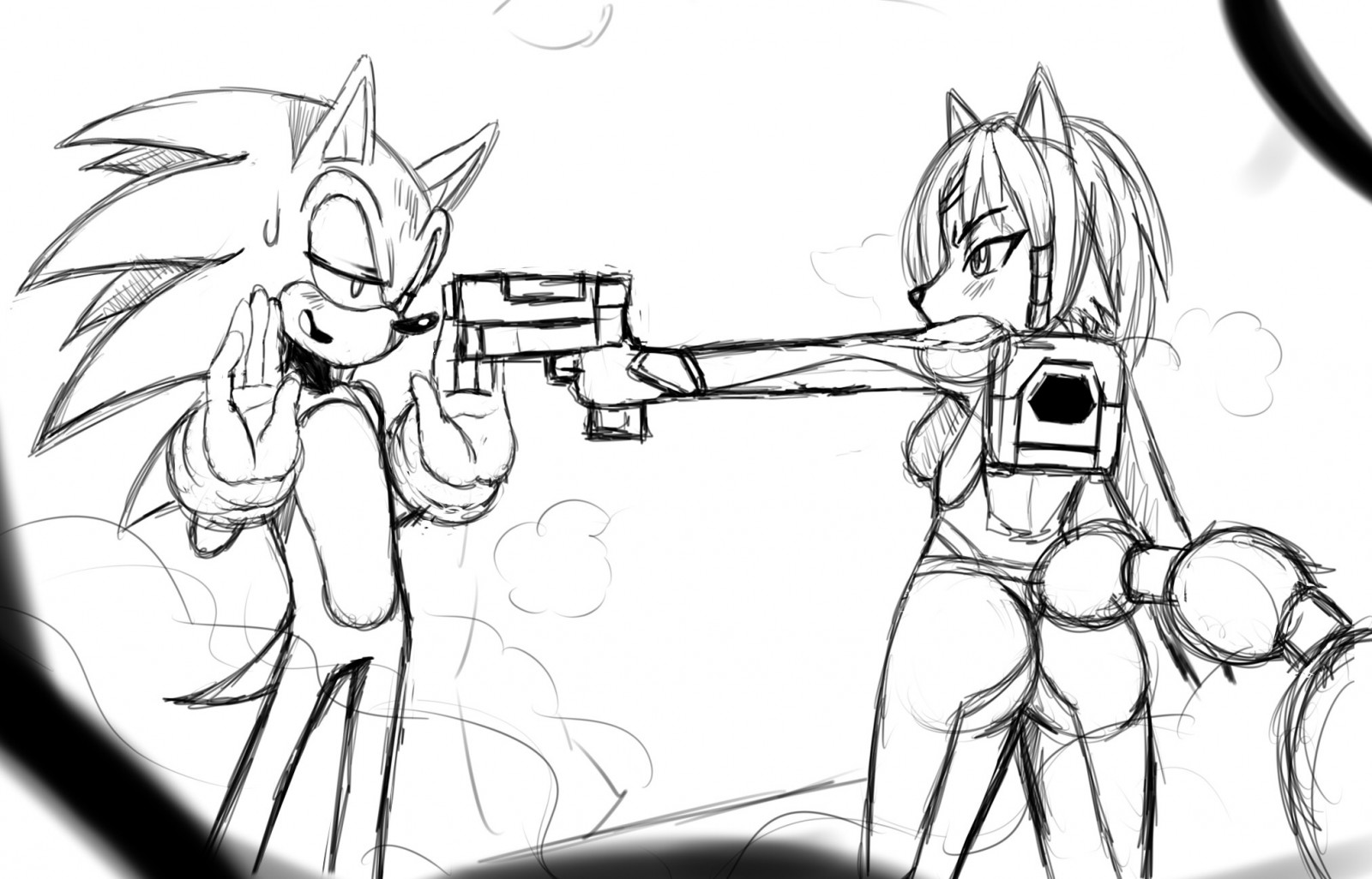 výkres, ilustrace, černobílý, umělecká díla, crossover, kresba tužkou, kreslená pohádka, Sonic the Hedgehog, Zvukový, star Fox, Krystal, skica, Černý a bílý, comics umělec