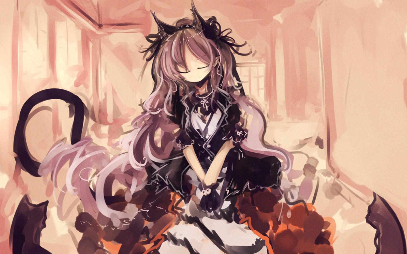 ilustrace, zavřenýma očima, nekomimi, anime, anime dívky, šaty, Původní znaky, mangaka