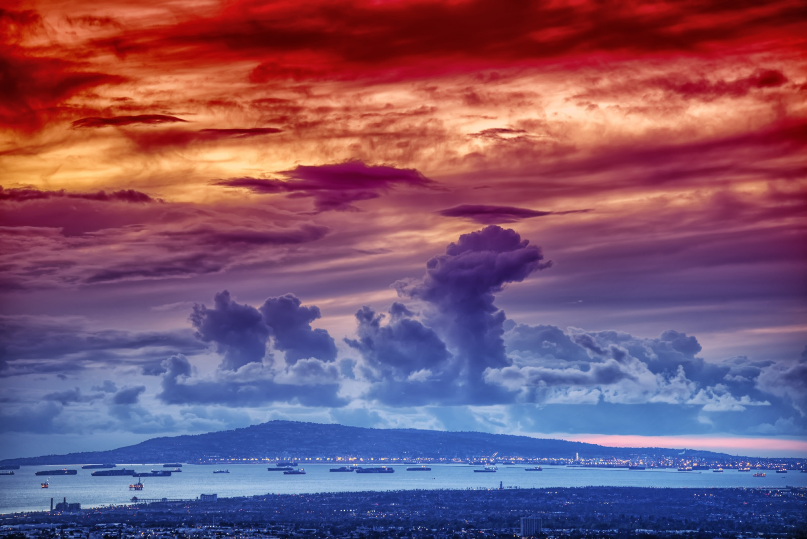 oceán, západ slunce, voda, mraky, lodě, Nikon, lodě, cargoships, sigma, newportbeach, palosverdes, 70200 mm, newportcoast, nikcolorefex, D800E, murraycdm, ronanmurray