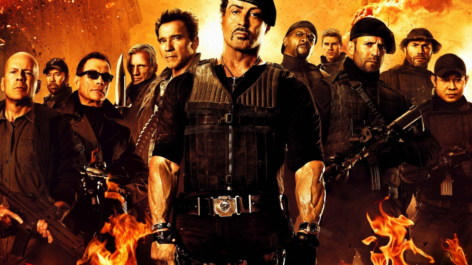 Arnold Schwarzenegger, film, musiker, Jason Statham, Sylvester Stallone, Bruce Willis, The Expendables 2, Terry Crews, orkester, 1920x1080 px, musikteater, ensemble