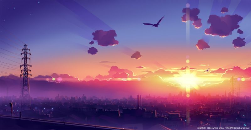 západ slunce, architektura, anime, budova, slunečnímu záření, odraz západ slunce, architektura, anime, budova, slunečnímu záření, odraz