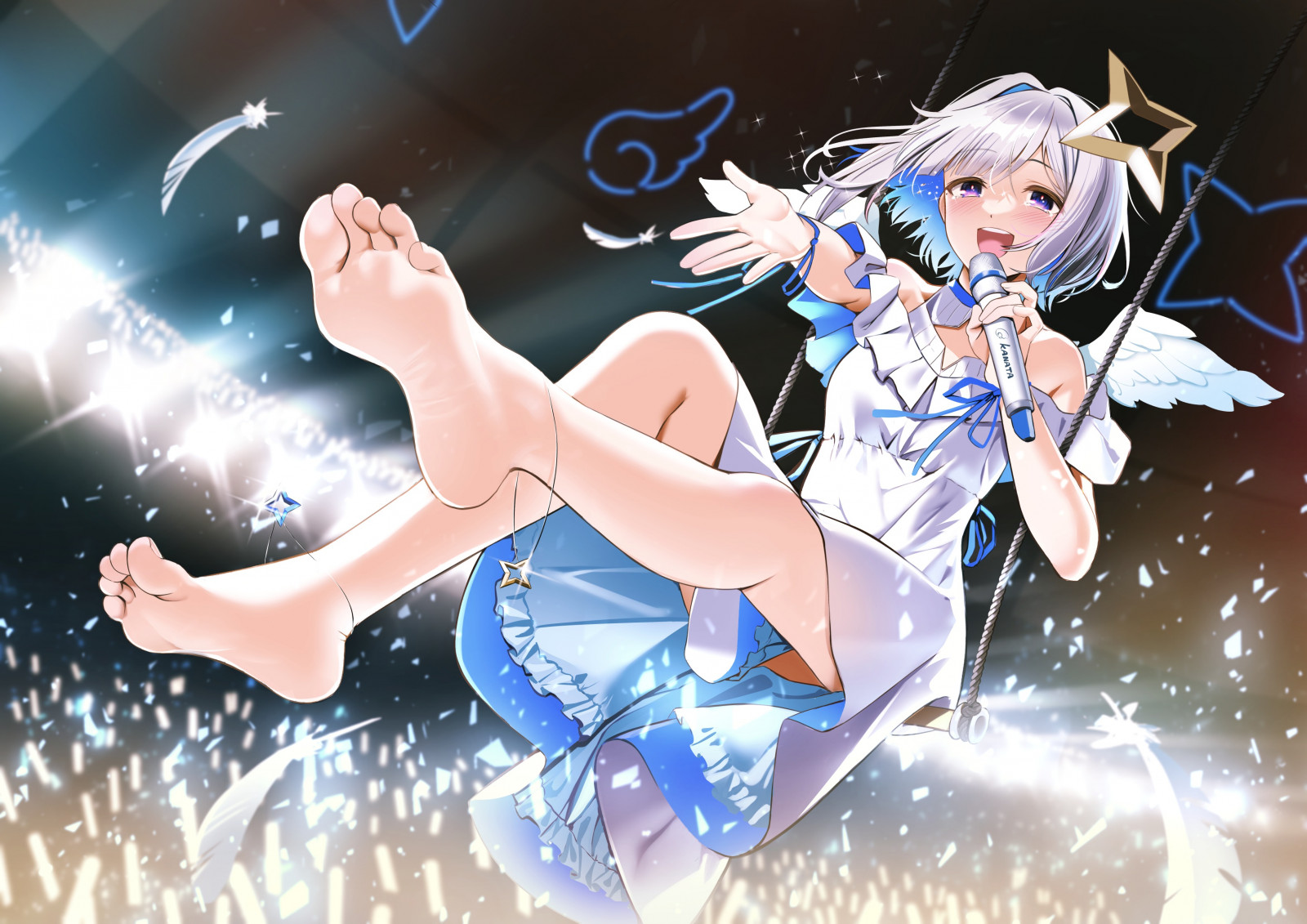 Fanime Feet Papel de parede : Anime, Meninas anime, microfone, Asas, penas ...