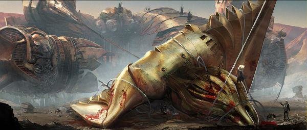 concept art,dragon,spaceship,Mathieu Vavril,Seth Ickerman,Blood Machines