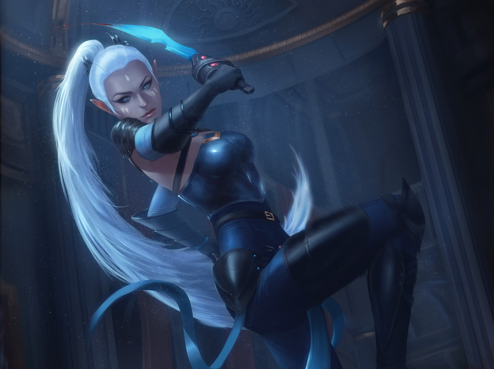 ผู้หญิง, ศิลปะจินตนาการ, อะนิเมะ, งานศิลปะ, สีน้ำเงิน, นักรบ, ความมืด, ภาพหน้าจอ, วอลล์เปเปอร์คอมพิวเตอร์, ตัวละคร