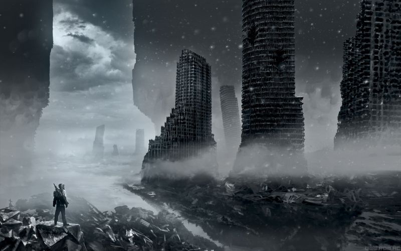 digitální umění, černobílý, město, panoráma města, apokalyptický, voda digitální umění, černobílý, město, panoráma města, apokalyptický, voda