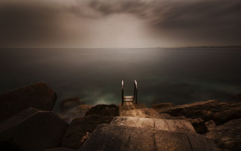 slunečnímu záření, krajina, západ slunce, moře, Skála, Příroda