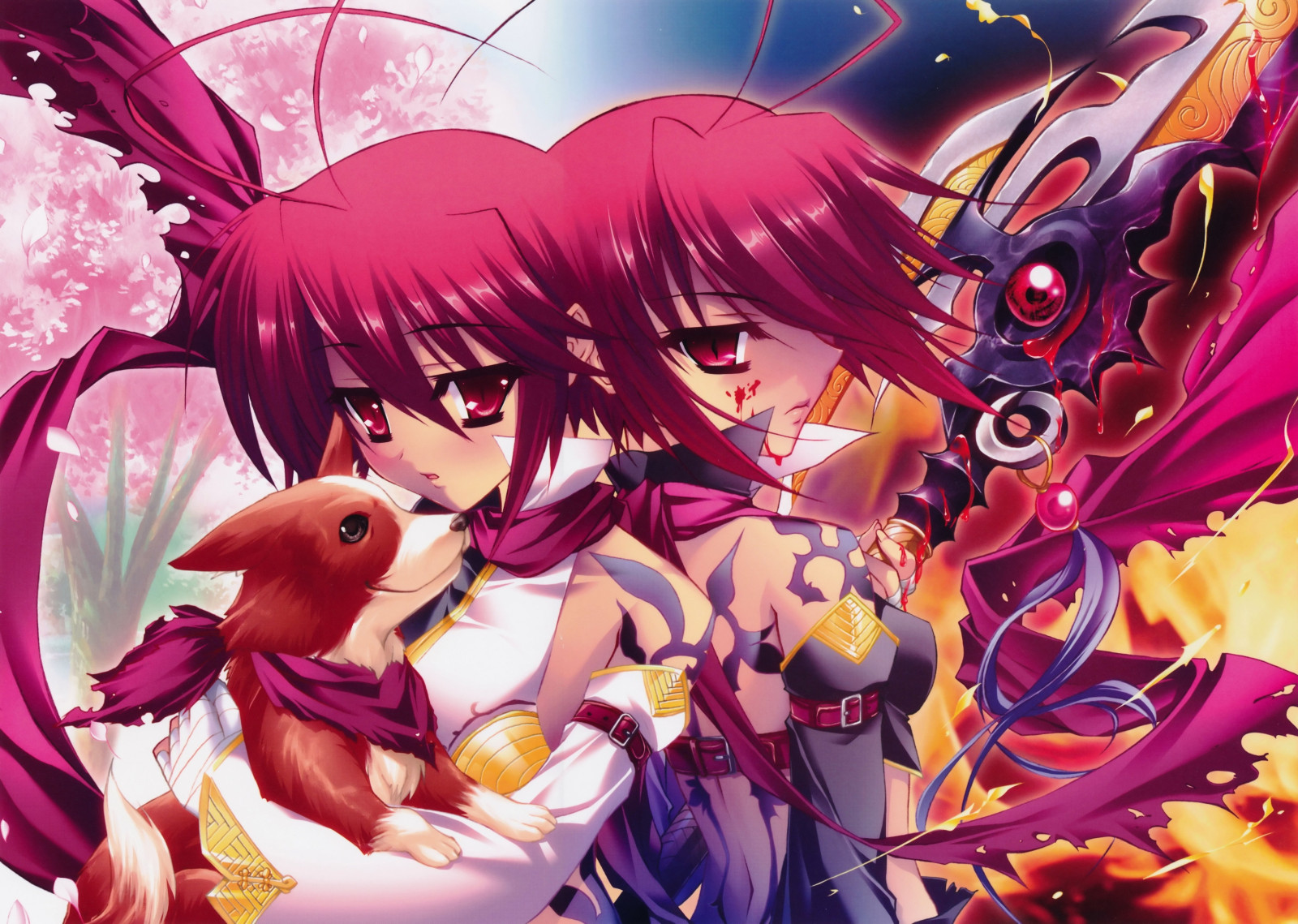 Koihime Musou, ragazze, cane, ferita, sangue