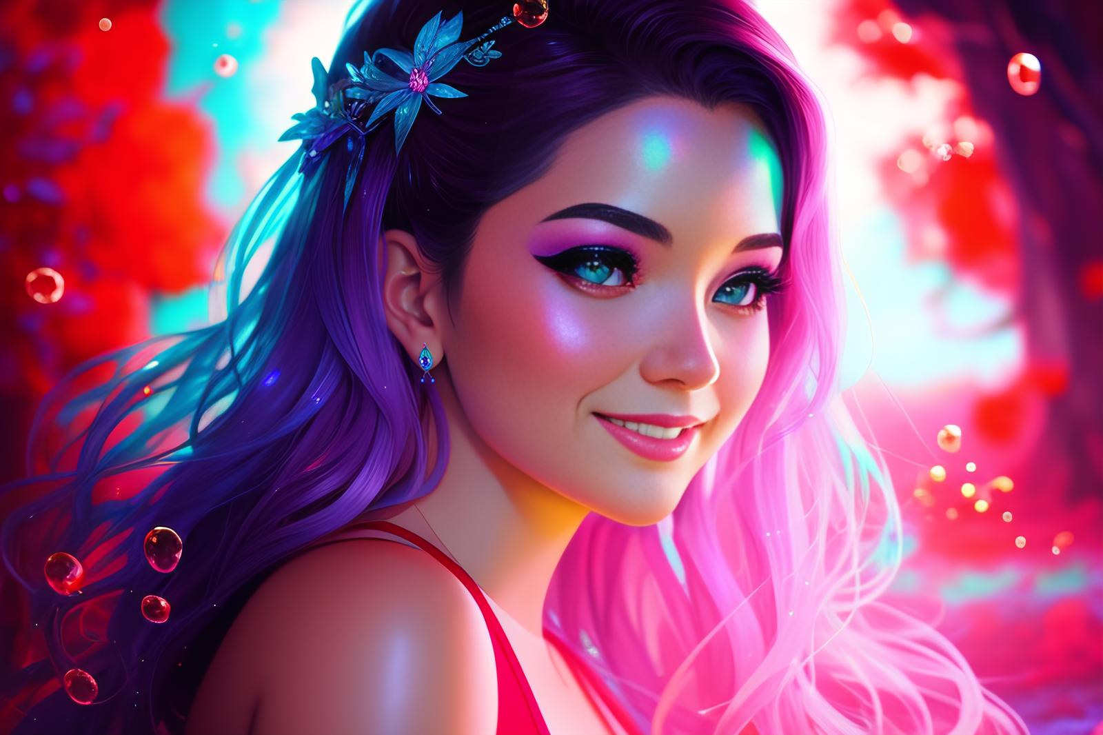 ai art, mořské panny, červené plavky, plavky, Pod vodou