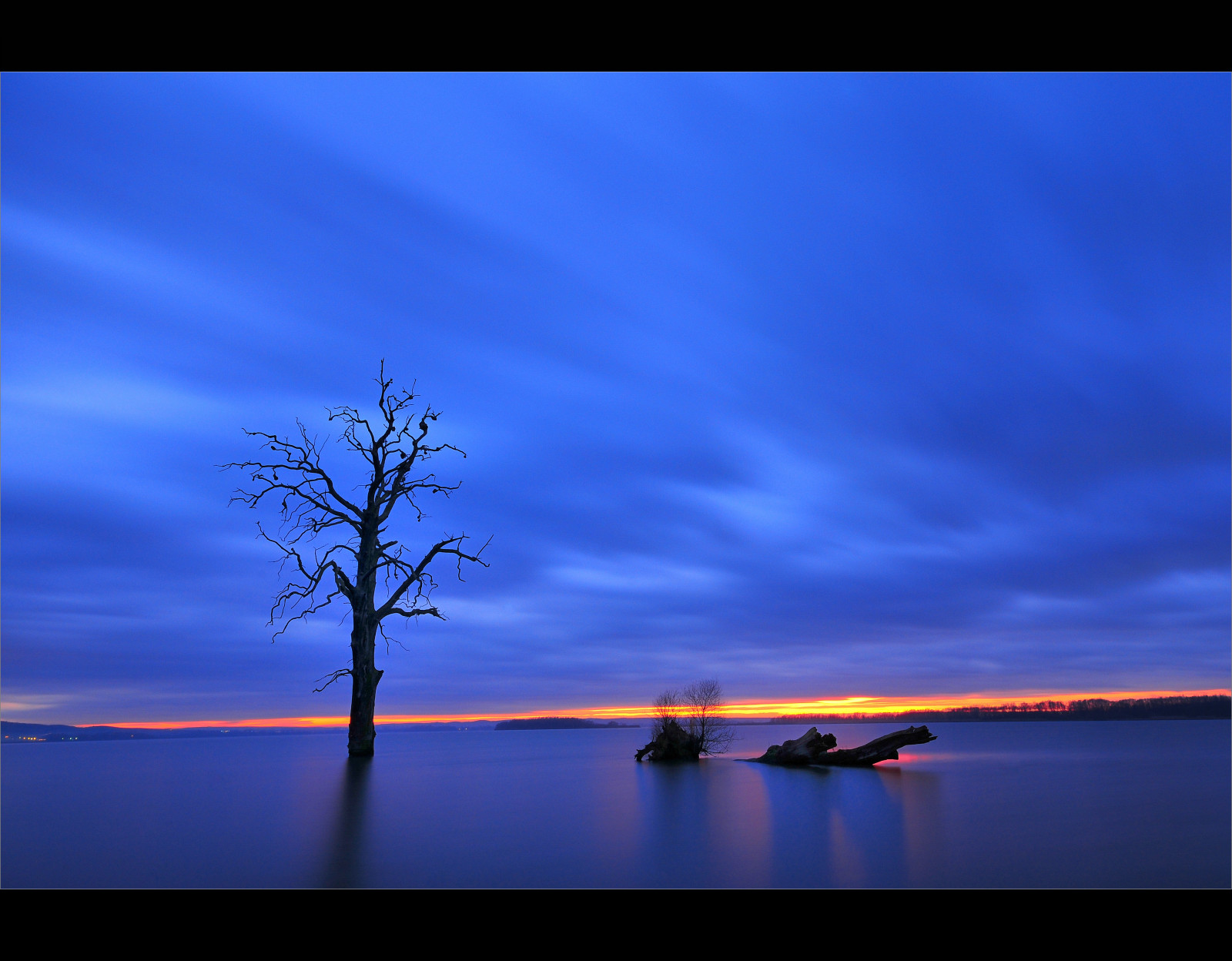 longexposure, modrý, západ slunce, jezero, strom, voda, mraky, mrtví, večer, Soumrak, dlouho, expozice, republika, čeština, soumrak, LE, bluehour, minut, pohled, autofocus, morava, Palava, Nov ml ny