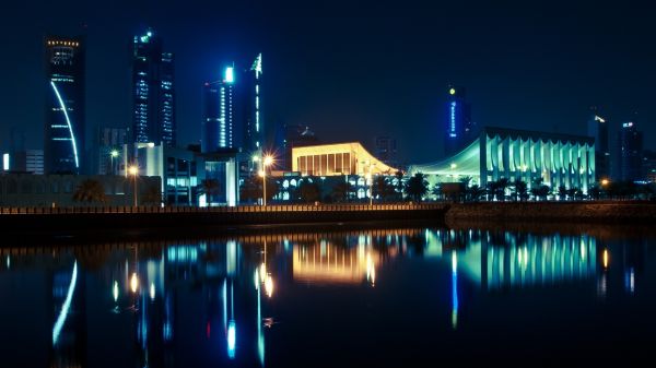 city, cityscape, night, architecture, lights, water