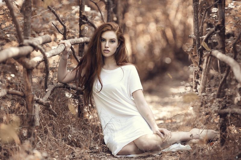 zonlicht, Bos, vrouw, redhead, model-, mensen zonlicht, Bos, vrouw, redhead, model-, mensen