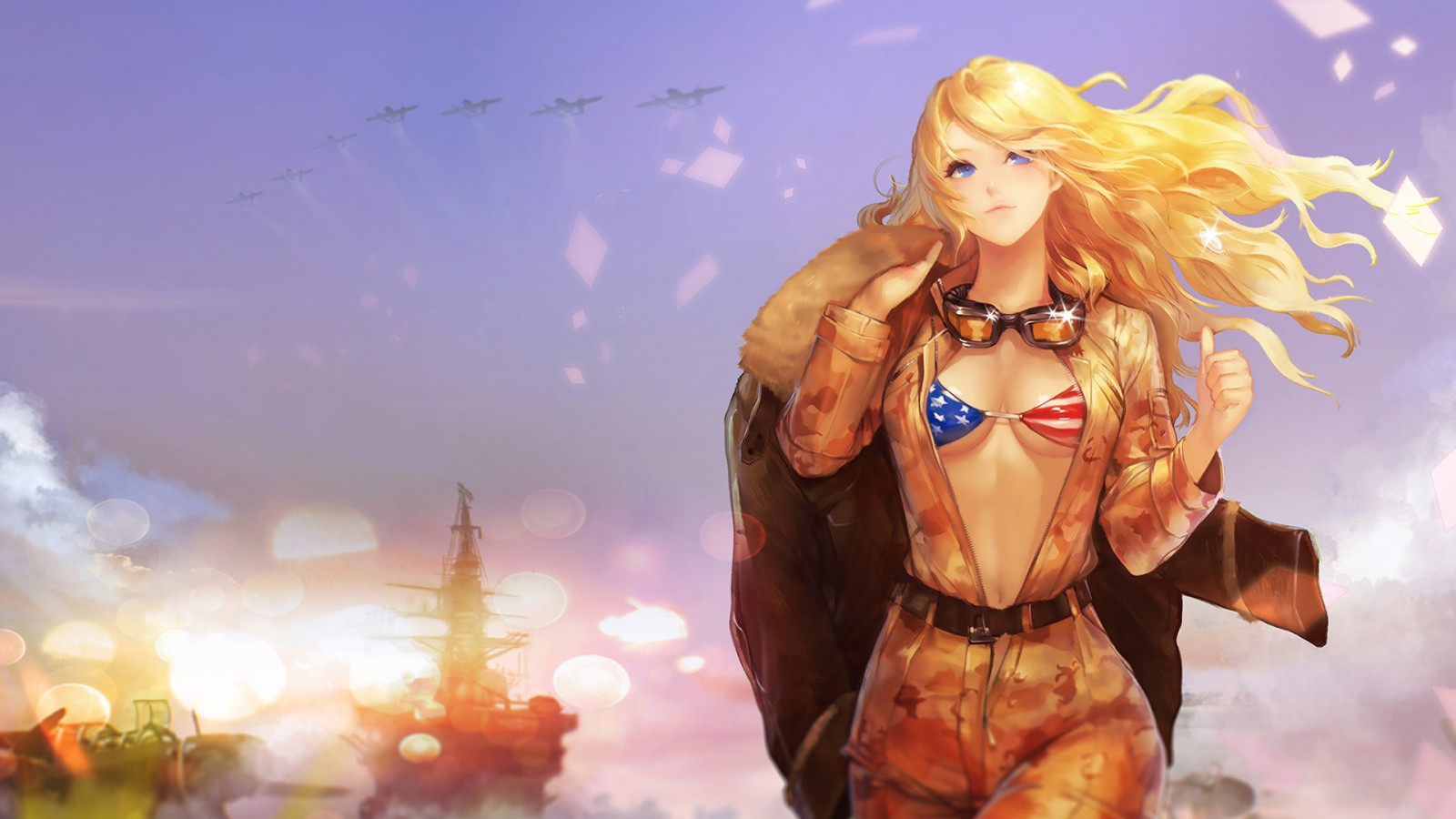 ženy, blondýnka, anime, umělecká díla, výstřih, Hračka, mytologie, Snímek obrazovky, počítač tapeta