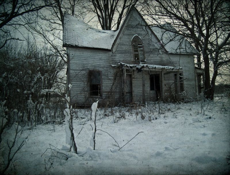 zima,opuštěný,venkovský,rozklad,starý dům,gotický