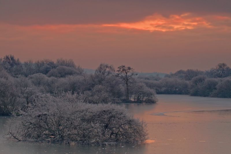 nebe, odraz, voda, zima, svítání, zmrazení