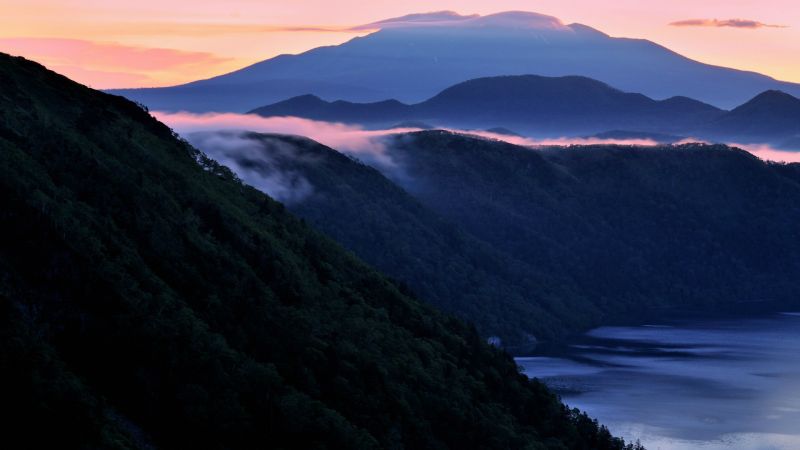 landscape, sea, lake, trees, sunset, hill landscape, sea, lake, trees, sunset, hill