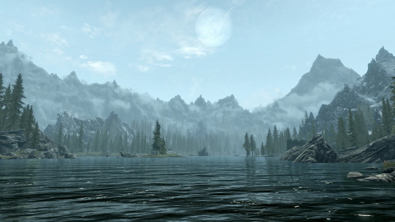 1920x1080 px, Mặt trăng, núi, Tamriel, Elder Scrolls V Skyrim