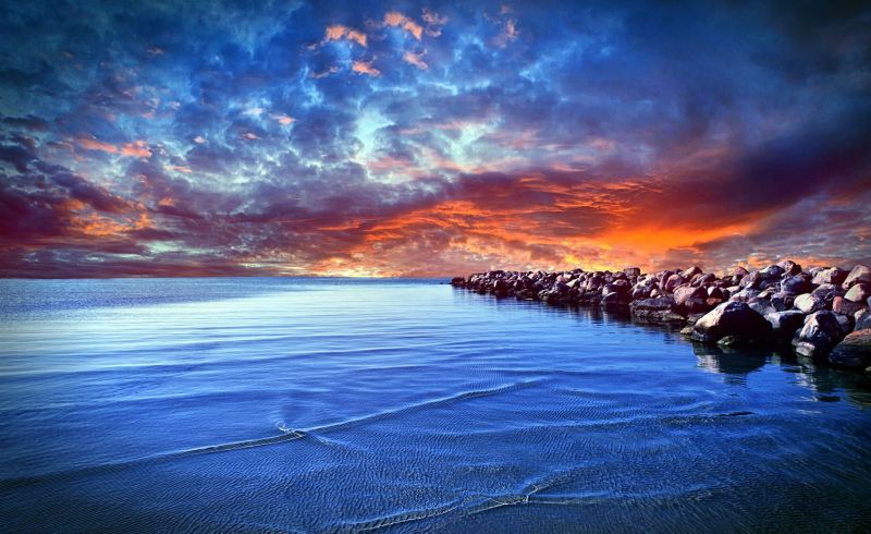 panorama, luz solar, Pôr do sol, mar, costa, reflexão
