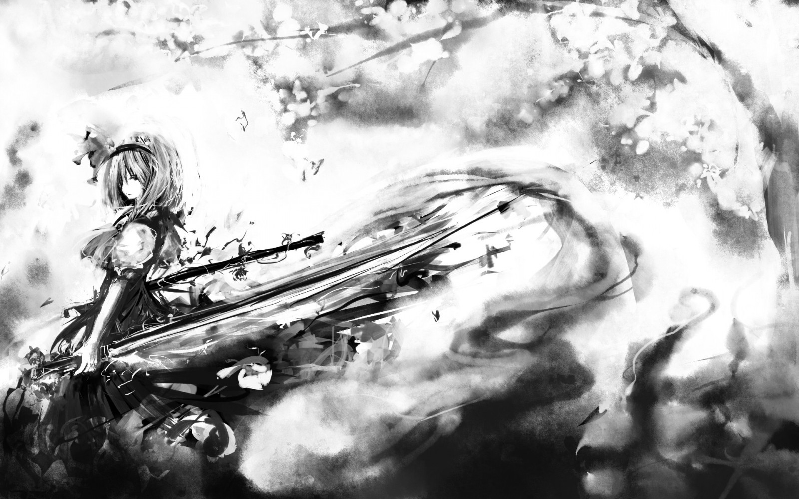 výkres, černobílý, anime, anime dívky, Touhou, Konpaku Youmu, skica, Černý a bílý, monochromatické fotografování