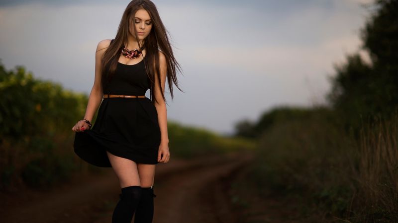 ženy venku, ženy, model, hloubka pole, dlouhé vlasy, Černá ženy venku, ženy, model, hloubka pole, dlouhé vlasy, Černá
