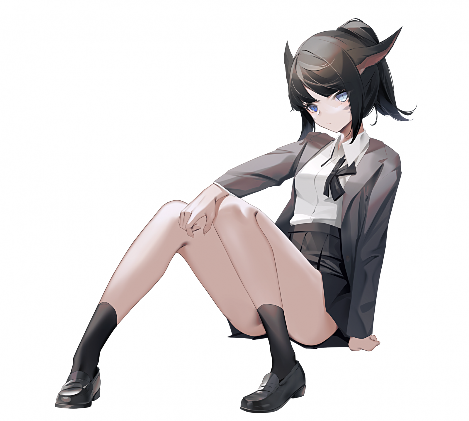 arm, spotprent, mouw, gebaar, dij, zwart haar, knie, lang haar, menselijk been, fashion design, fictief personage, formele kleding, pony, zittend, karmijn, KUNST, kostuumontwerp, brillen, tekening, illustratie, anime, modeaccessoire, animatie, mode-illustratie, latex, kostuum, grafiek, cg artwork, clip art, uniform, Hime cut