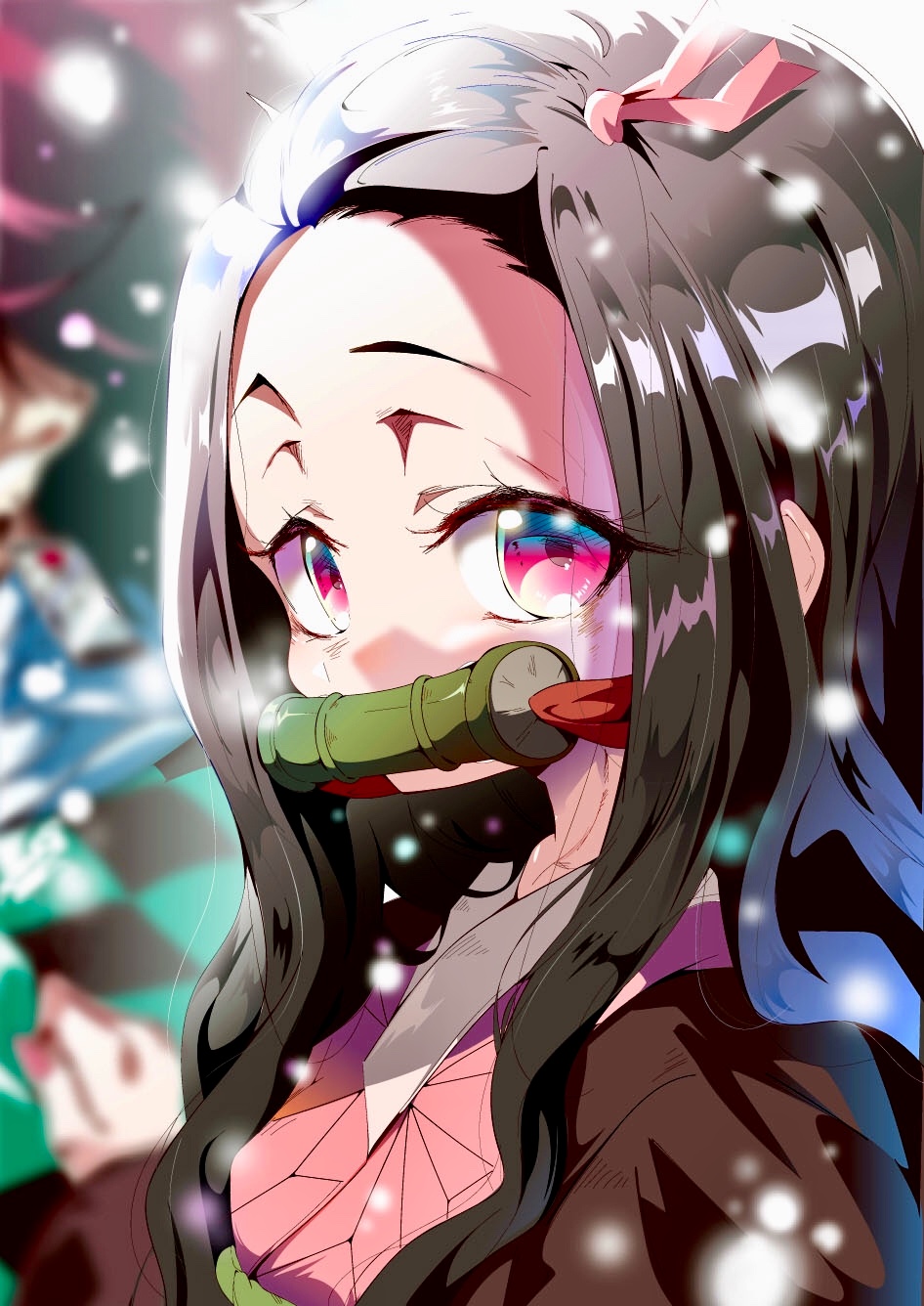 Anime Anime cô gái tóc Äen Mắt há»ng Kamado Nezuko Kimetsu no Yaiba